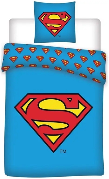 Billede af Superman sengetøj - 140x200 cm - Superman logo - 2 i 1 sengesæt - Dynebetræk i 100% bomuld hos Shopdyner.dk